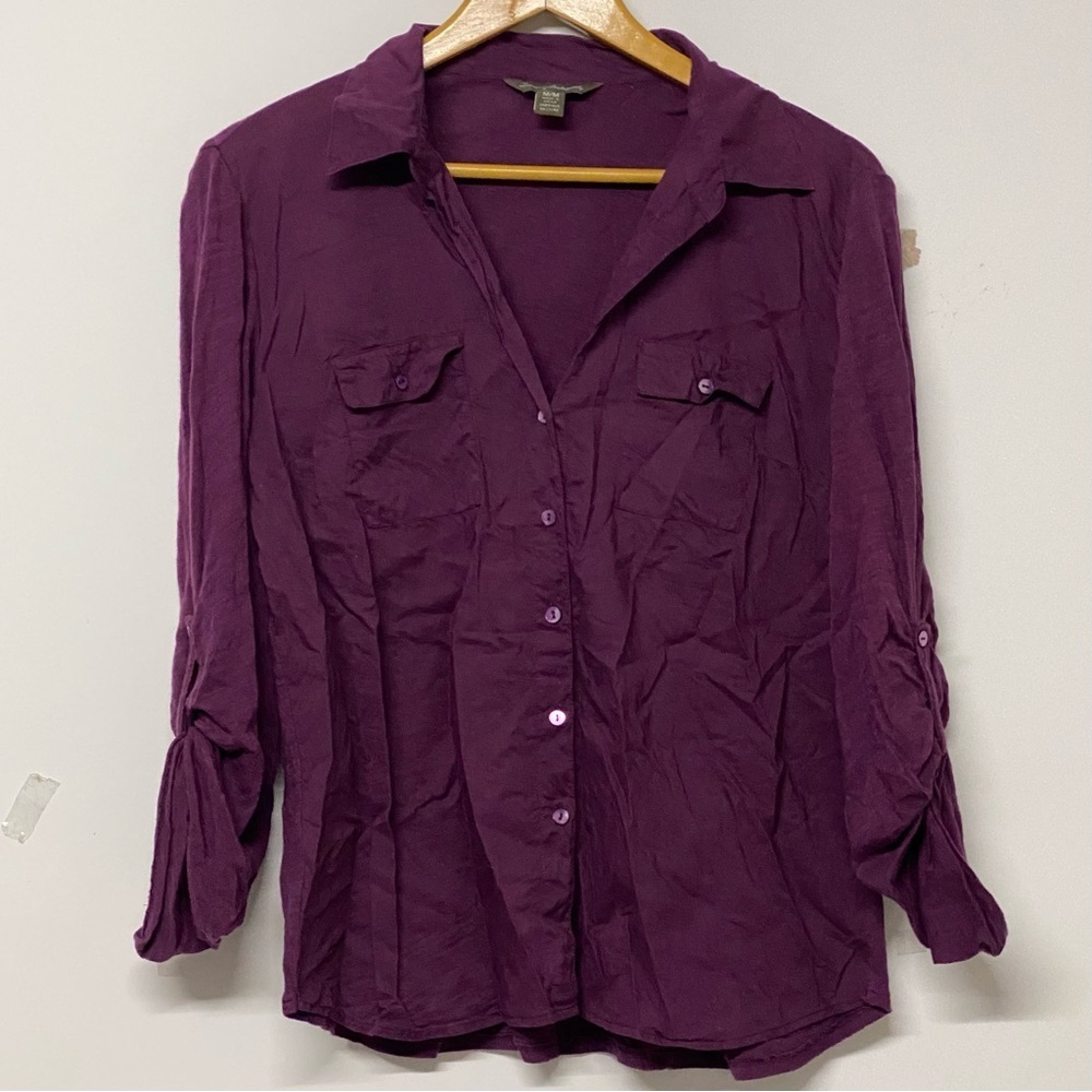 Tommy Bahama Purple 3/4 Button Down Blouse Top M